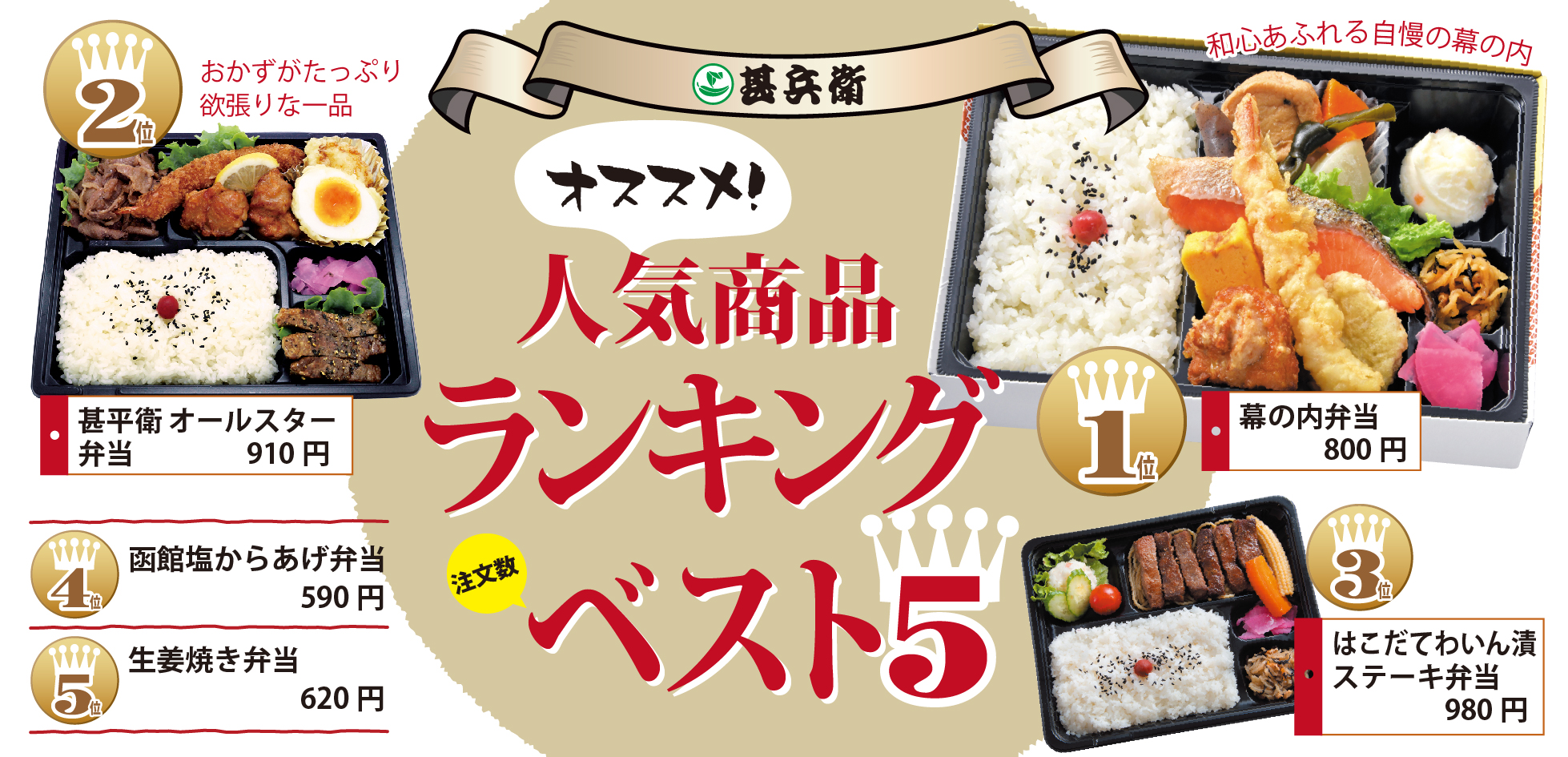 函館のお弁当 お惣菜は 甚兵衛の手作りのお弁当で